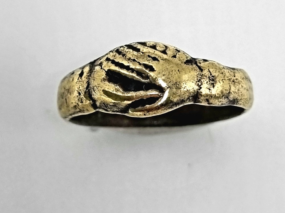 Tudor Bronze Fedes Betroth Ring / 16th Century View IV