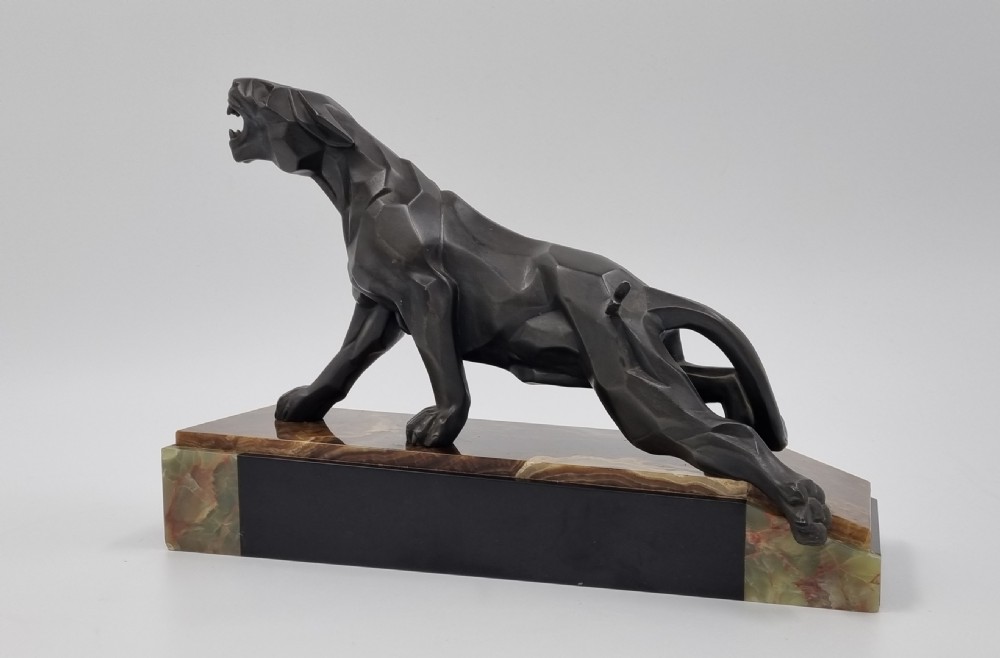 Art Deco Sculpture Cubist Panther By A Notari View VI