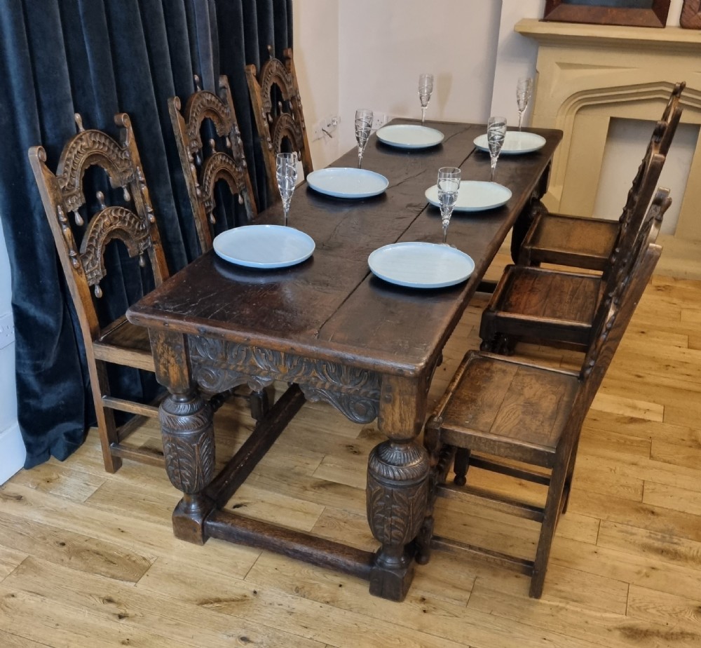 17th Century Oak Refectory Table and Six 17th Century Oak Dining Chairs View II