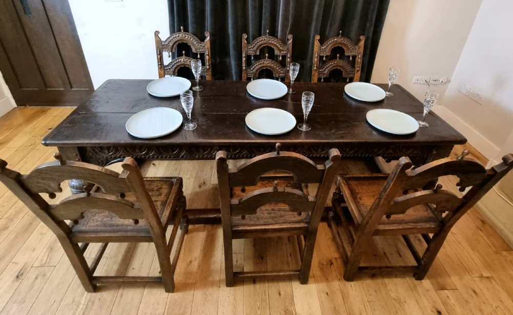 17th Century Oak Refectory Table and Six 17th Century Oak Dining Chairs View IV