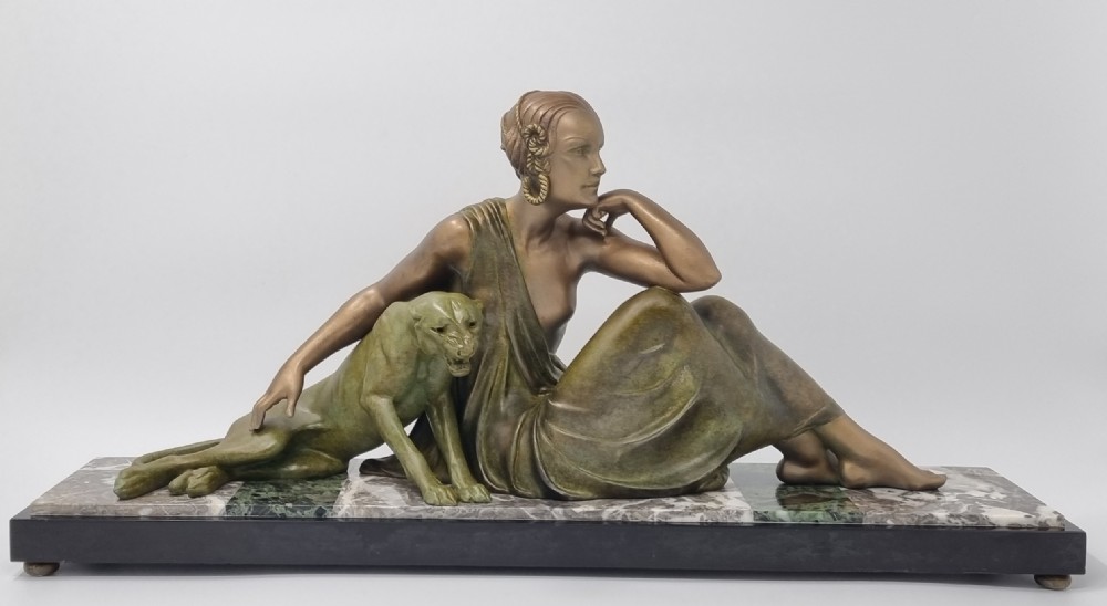 Art Deco Sculpture Nude with Panther by Godard C. 1920s View III