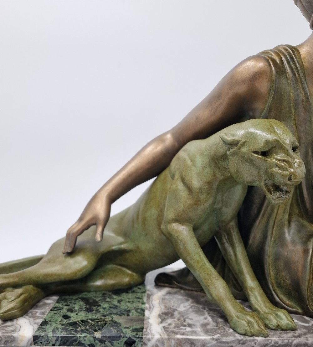Art Deco Sculpture Nude with Panther by Godard C. 1920s View IV