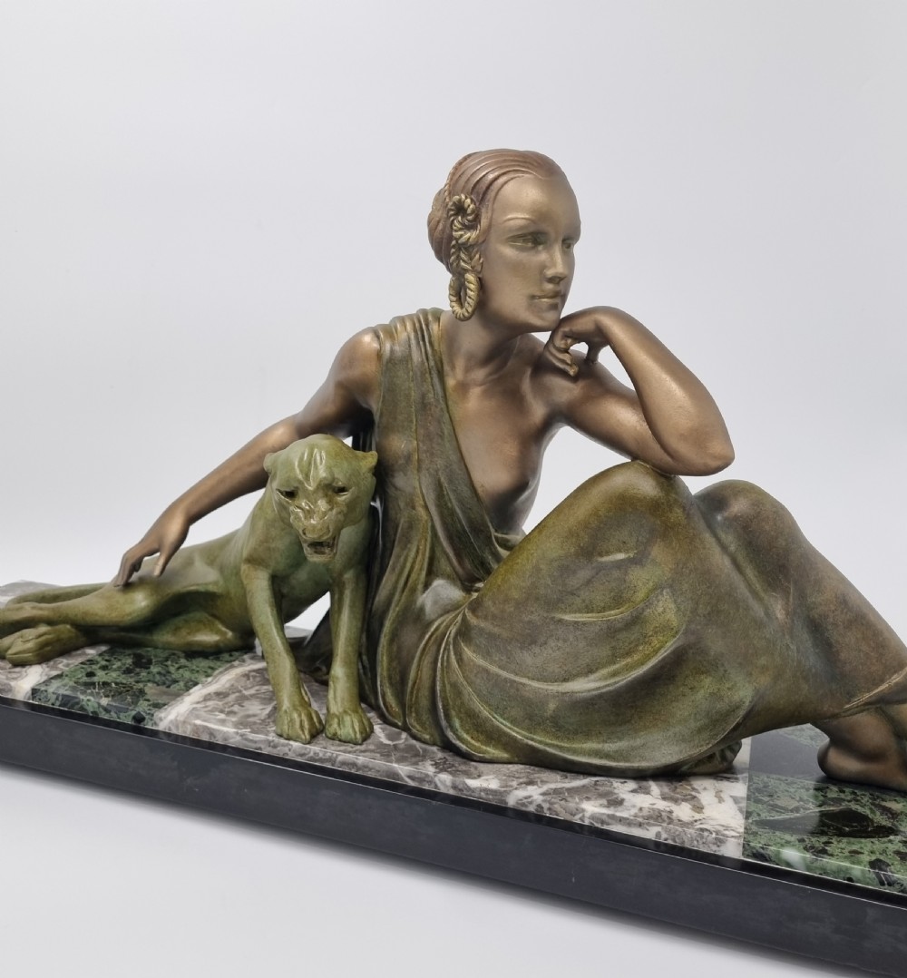 Art Deco Sculpture Nude with Panther by Godard C. 1920s View V