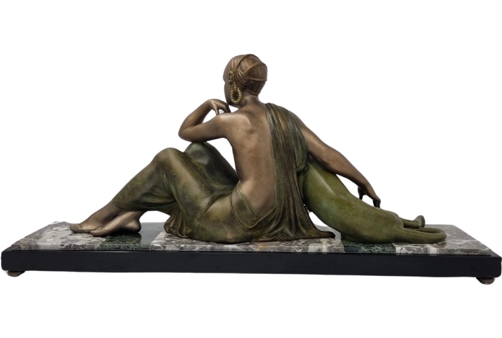 Art Deco Sculpture Nude with Panther by Godard C. 1920s View VI