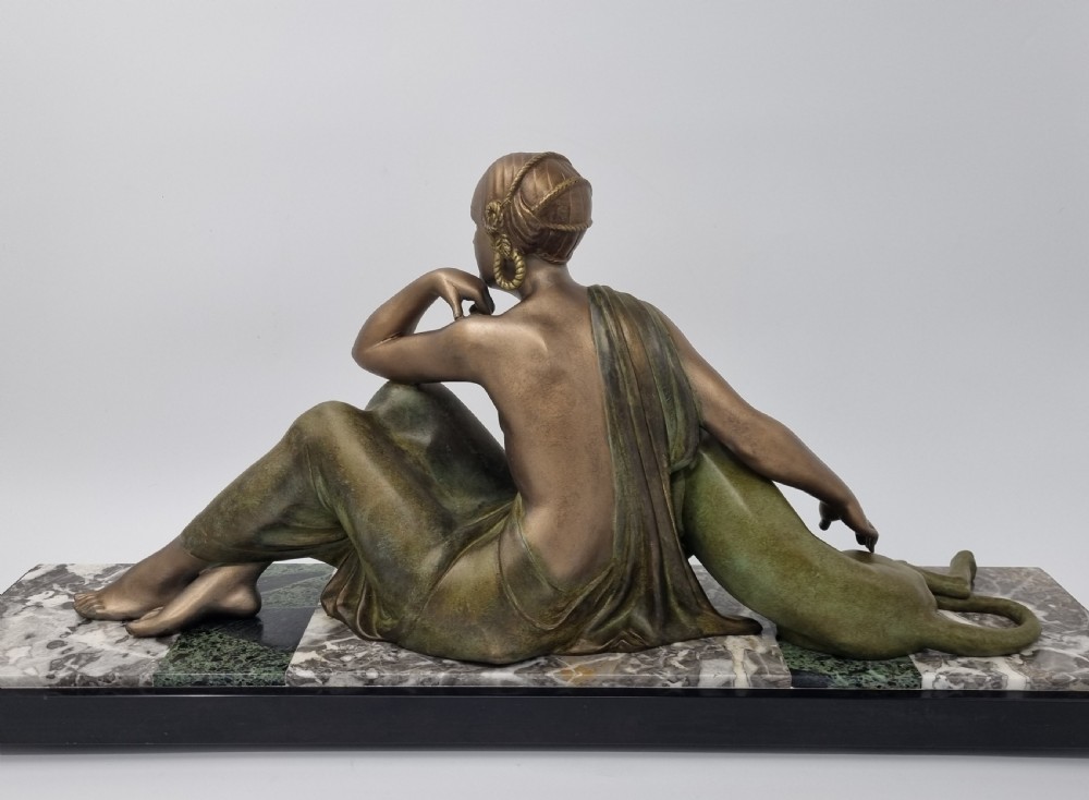 Art Deco Sculpture Nude with Panther by Godard C. 1920s View X