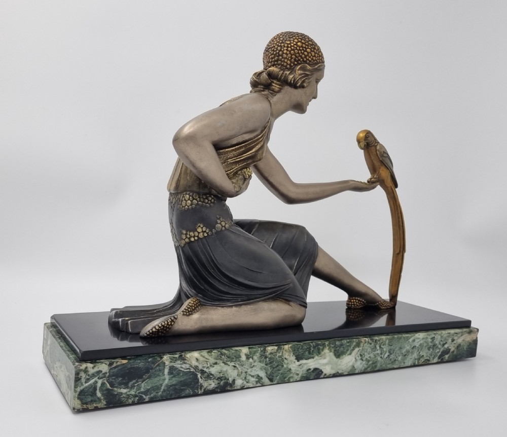 Art Deco Sculpture Young Lady with a Parrot Signed D H Chiparus View VI