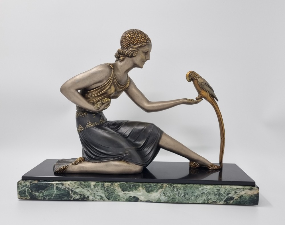 Art Deco Sculpture Young Lady with a Parrot Signed D H Chiparus View VIII