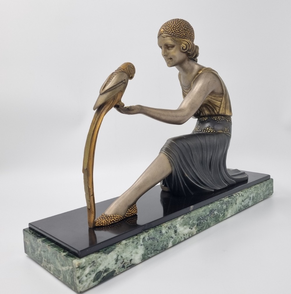 Art Deco Sculpture Young Lady with a Parrot Signed D H Chiparus View IX
