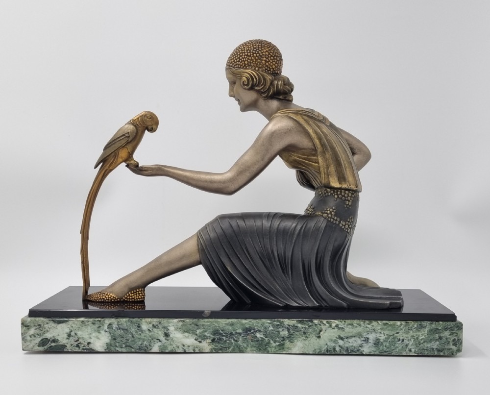 Art Deco Sculpture Young Lady with a Parrot Signed D H Chiparus View XI