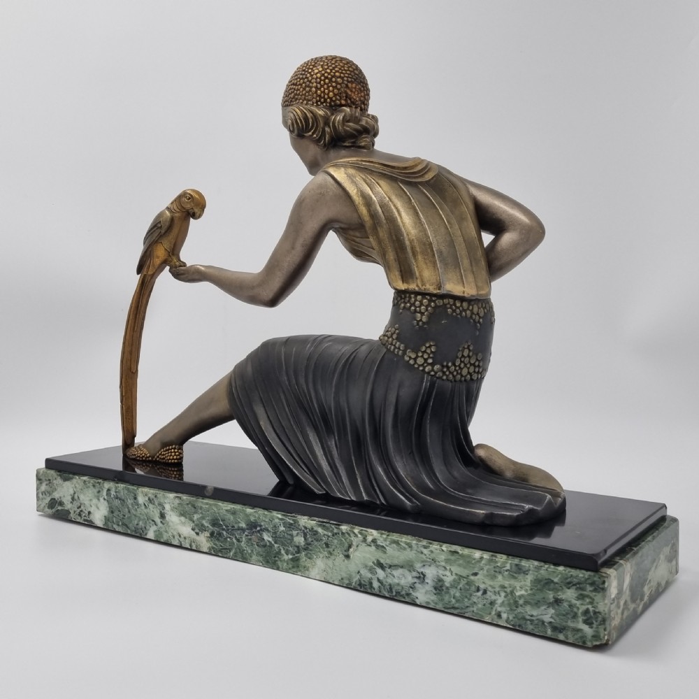 Art Deco Sculpture Young Lady with a Parrot Signed D H Chiparus View XII