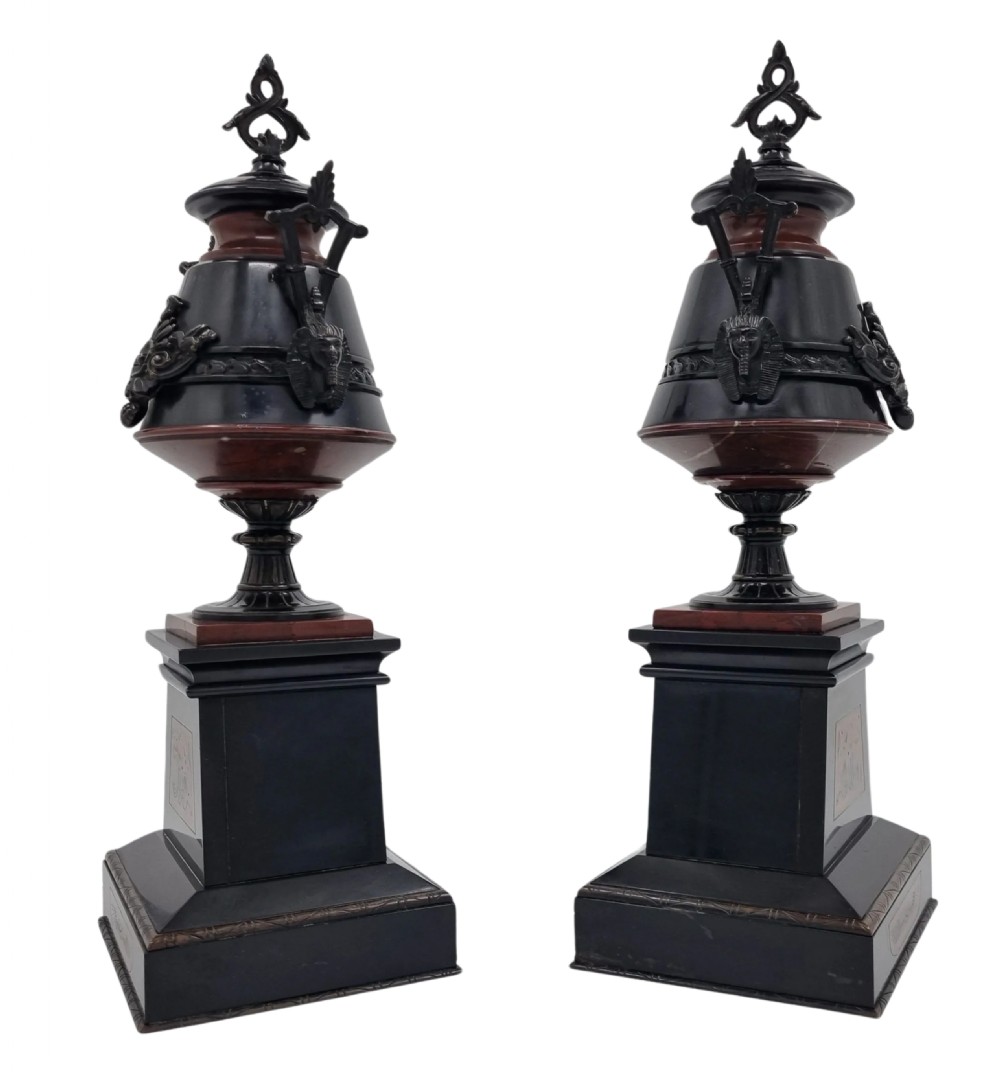 19th Century Egyptian Revival Marble and Bronze Cassolettes / Urns  View VII