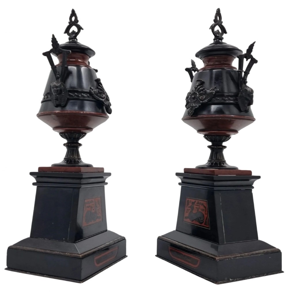 19th Century Egyptian Revival Marble and Bronze Cassolettes / Urns  View X