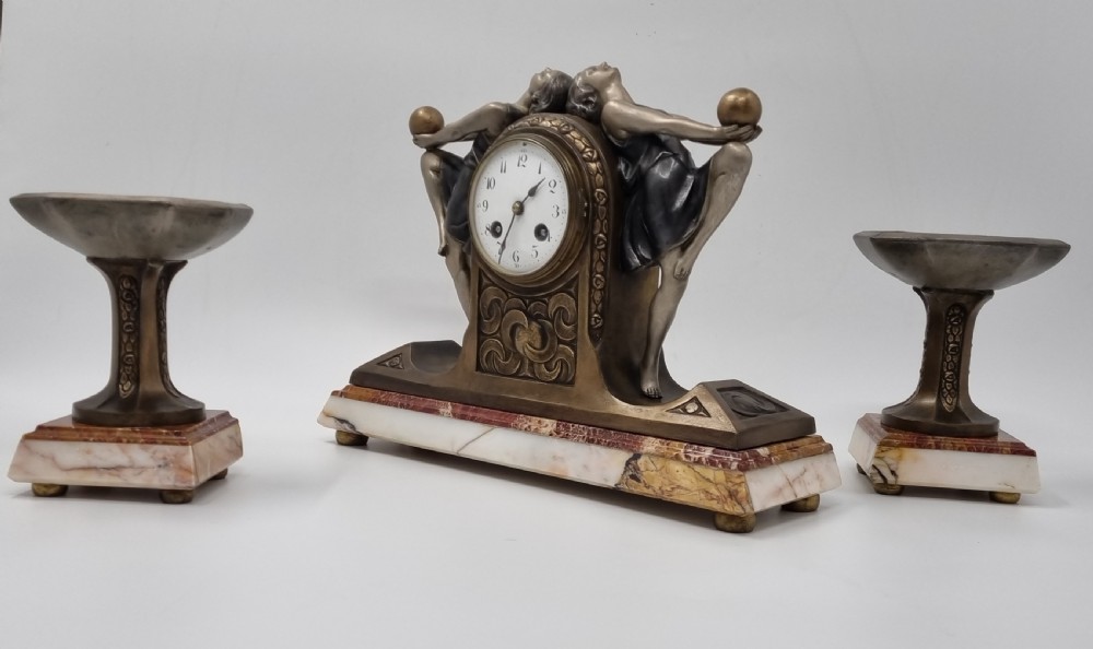 Art Deco Clock Garniture Set with Two Ball Dancers by P. Sega View II