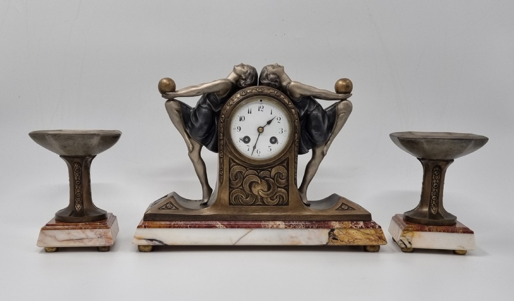 Art Deco Clock Garniture Set with Two Ball Dancers by P. Sega View IV
