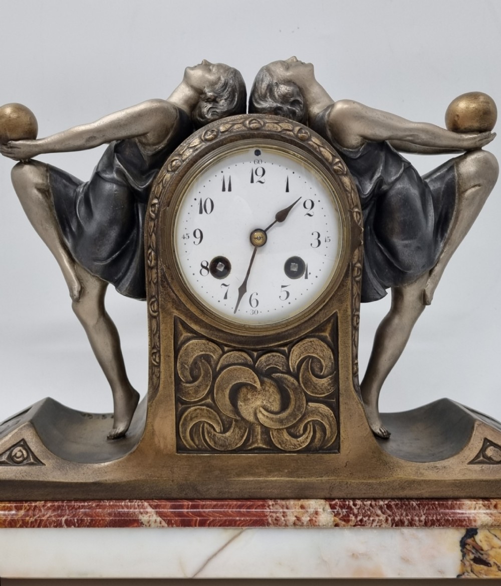Art Deco Clock Garniture Set with Two Ball Dancers by P. Sega View V