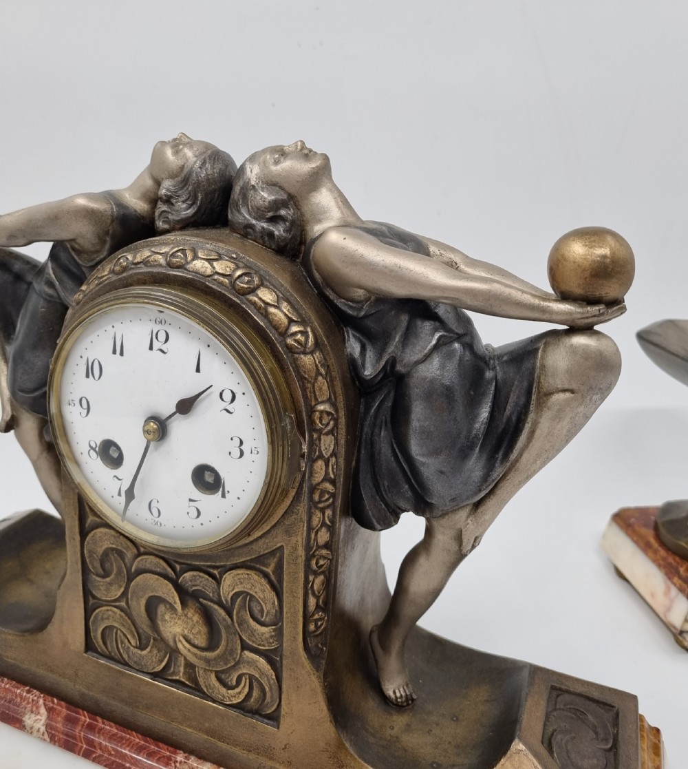 Art Deco Clock Garniture Set with Two Ball Dancers by P. Sega View VII