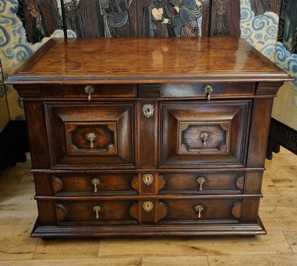 17th Century Geometric Inlaid Walnut Chest of Drawers Circa 1660 View VI