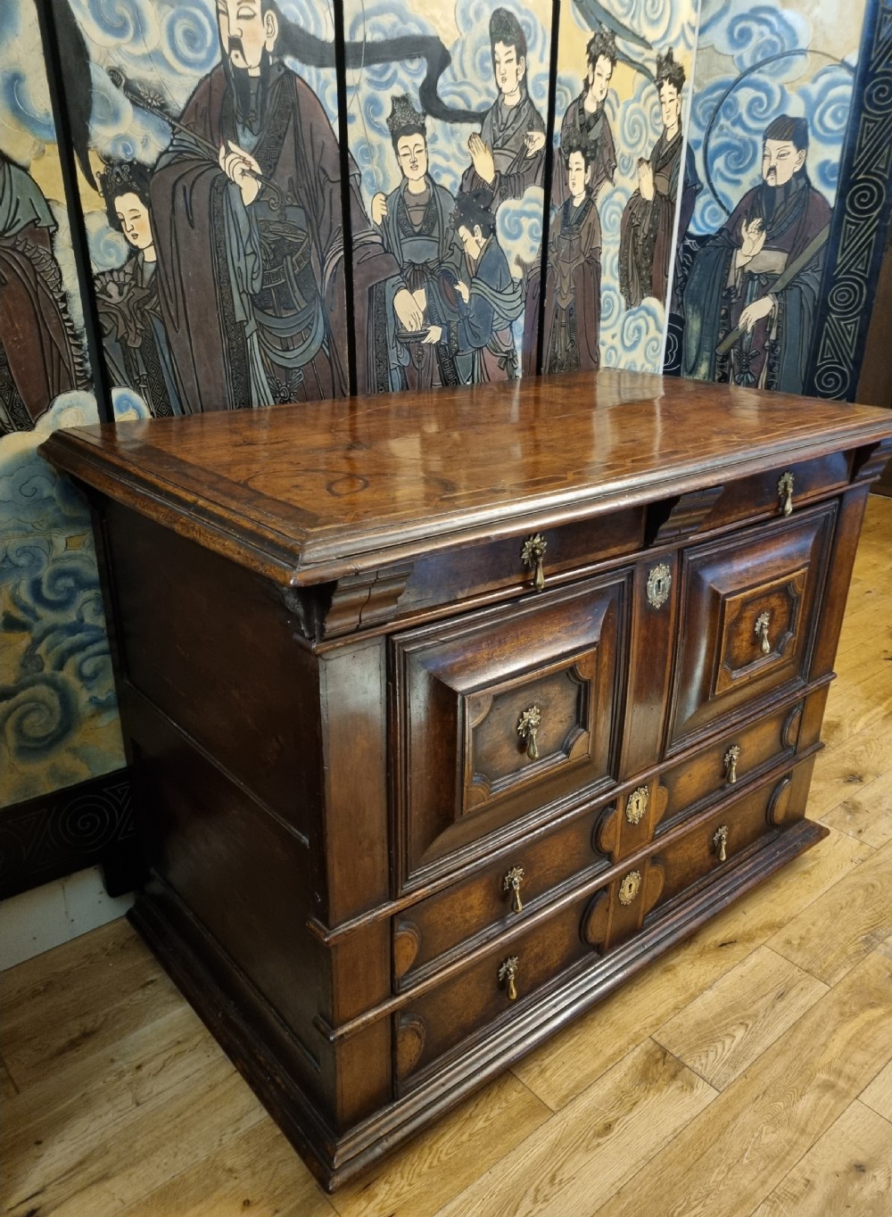 17th Century Geometric Inlaid Walnut Chest of Drawers Circa 1660 View VIII