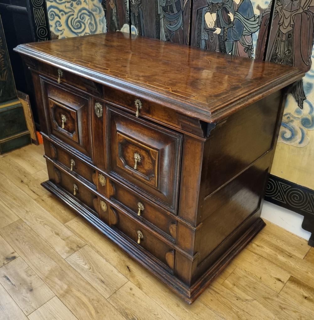 17th Century Geometric Inlaid Walnut Chest of Drawers Circa 1660 View X