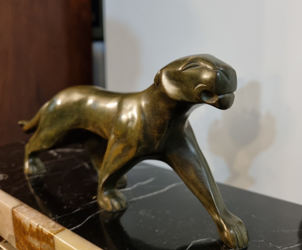 Art Deco Clock with Bronze Panther by Decoux Circa 1930 View XIII