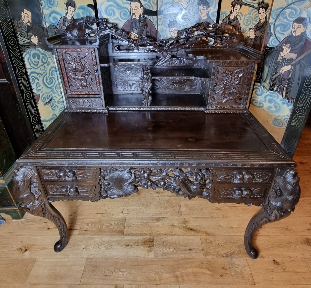 Japanese Maiji Period Carved Desk Circa 1900 View X