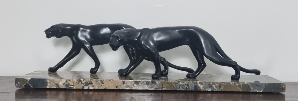 Art Deco Sculpture of Two Panthers by M. Font View II