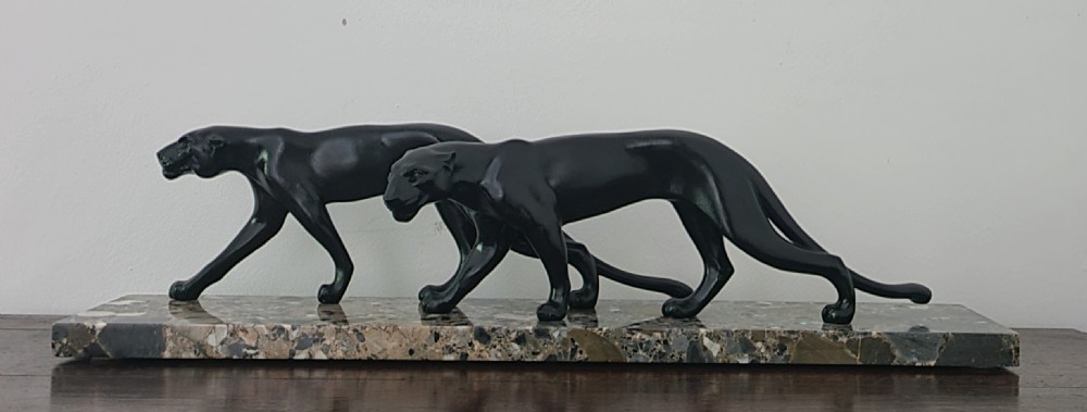 Art Deco Sculpture of Two Panthers by M. Font View III