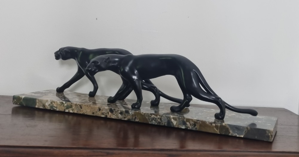 Art Deco Sculpture of Two Panthers by M. Font View IV