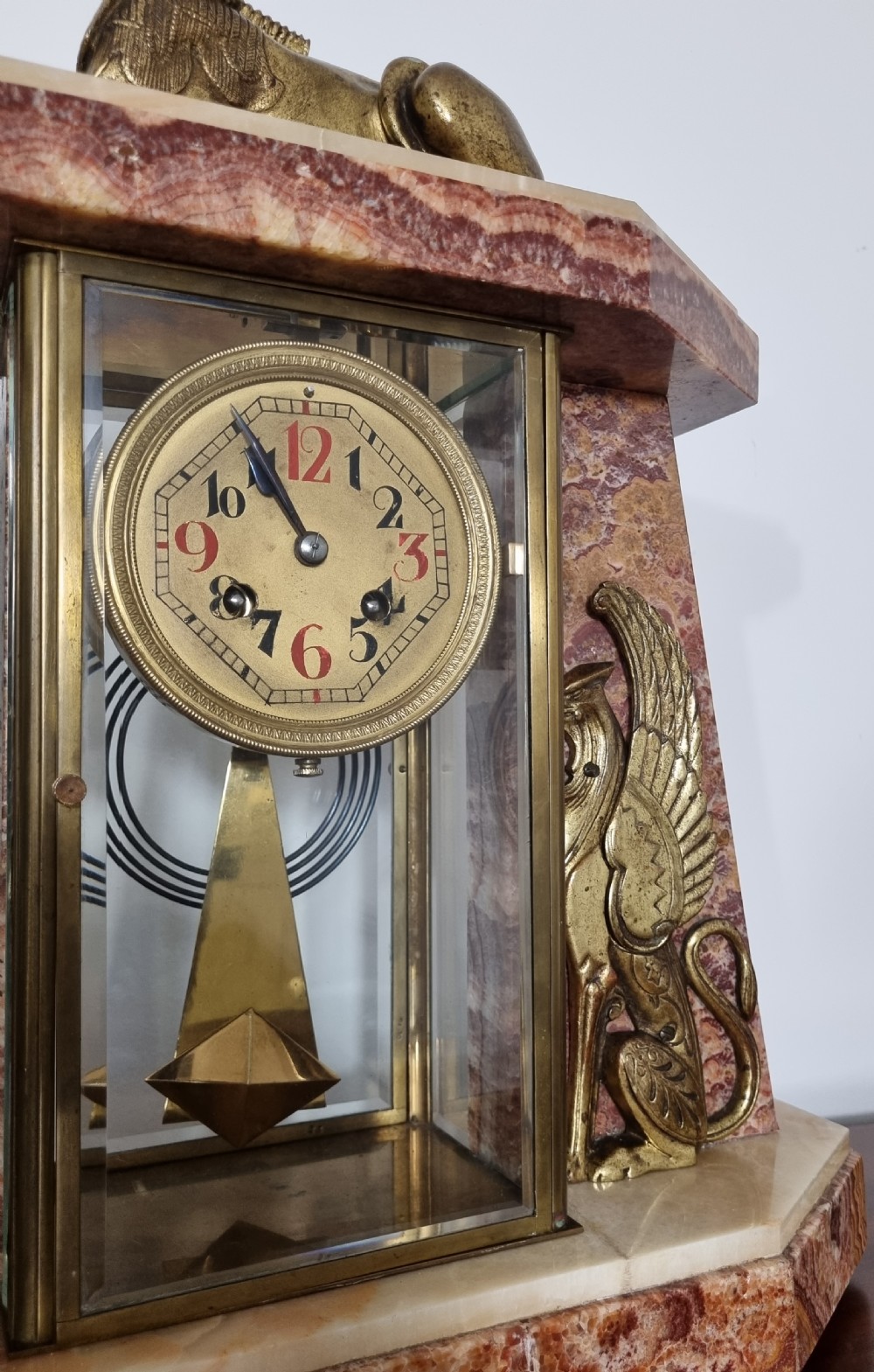 Art Deco Egyptian Revival Clock Set with Pair of Obelisks View VII
