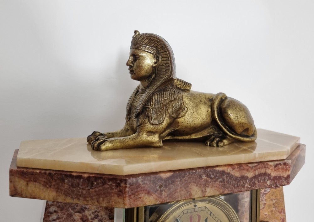 Art Deco Egyptian Revival Clock Set with Pair of Obelisks View VIII