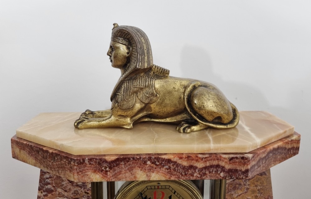 Art Deco Egyptian Revival Clock Set with Pair of Obelisks View IX