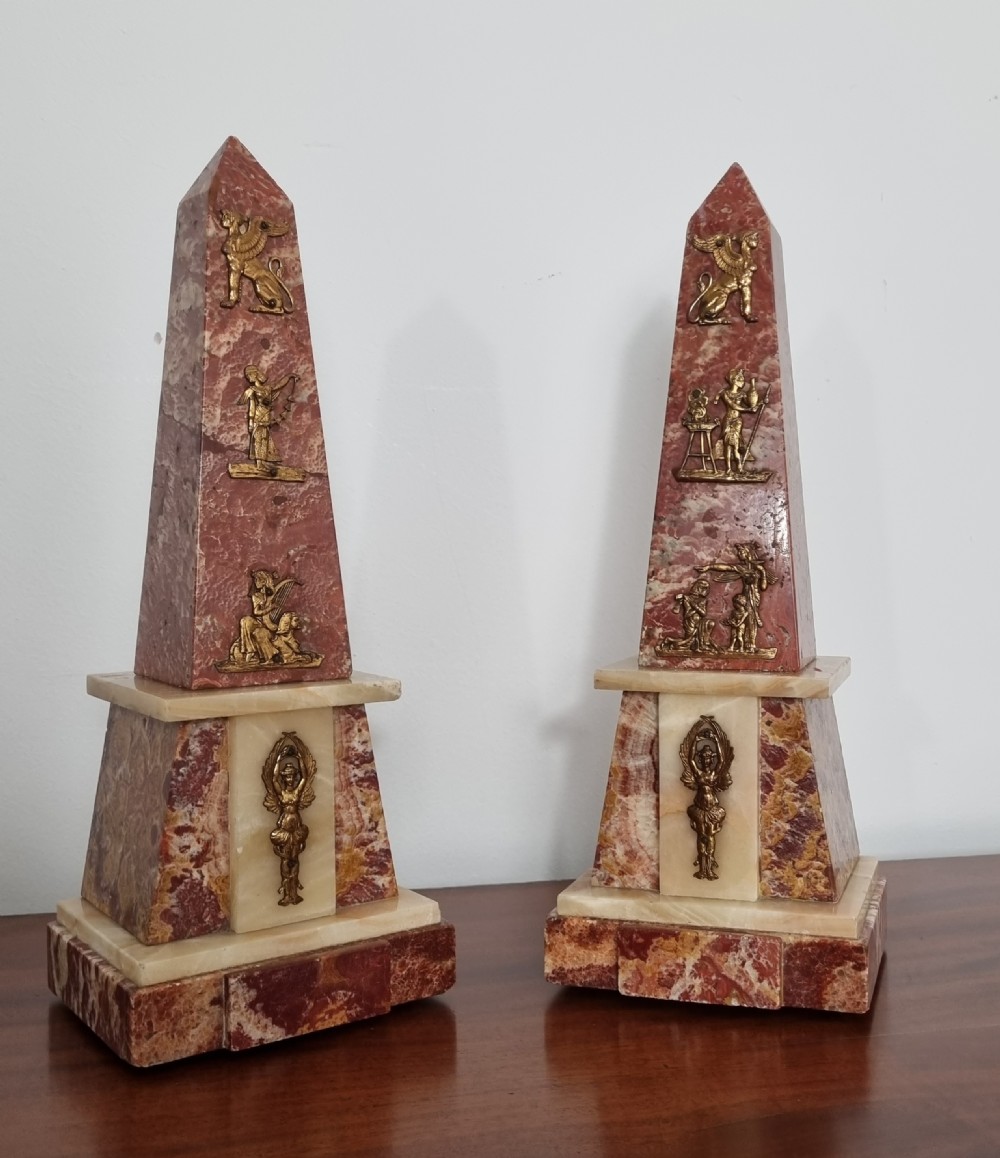 Art Deco Egyptian Revival Clock Set with Pair of Obelisks View XVI