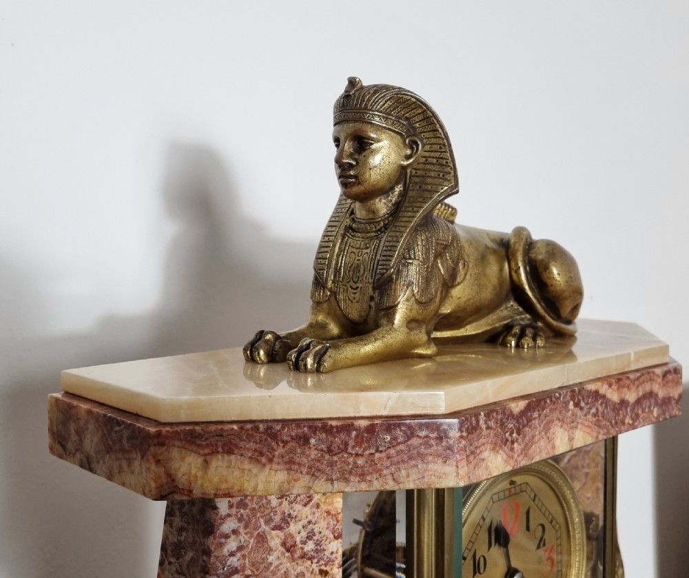 Art Deco Egyptian Revival Clock Set with Pair of Obelisks View XXI