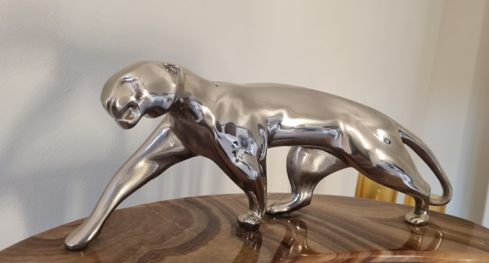 Art Deco Cubist Design Clock with Bronze Panther and Pair of Lamps by Decoux  View VII