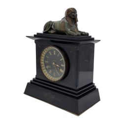 19TH CENTURY EGYPTIAN REVIVAL MANTEL CLOCK WITH BRONZE SPHINX