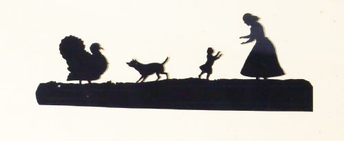 FRAMED PICTURE OF 3 SILHOUETTES WITH PEOPLE AND ANIMALS C1880 - ADDITIONAL PHOTO 1