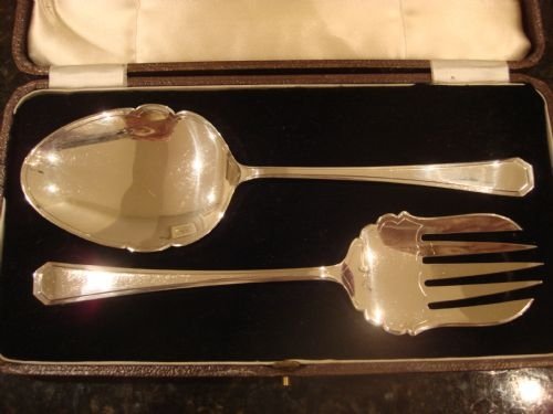 fig 1. Registered for 1933 lovely large silver plate cased pair of servers made by Charles J. Allen of Sheffield.