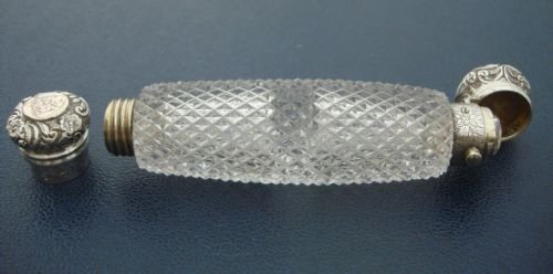 fig 1. 19th century superb cut glass and silver double ended scent bottle.