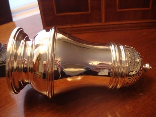 fig 1. London 1937 superb and unusually heavy, fine quality solid silver sugar caster, made by FT Ray and Company.