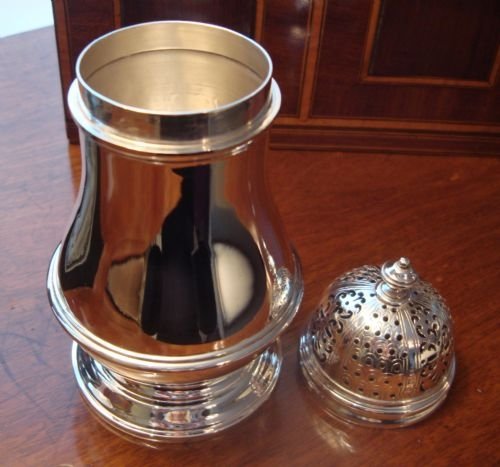 fig 2. London 1937 superb and unusually heavy, fine quality solid silver sugar caster, made by FT Ray and Company.