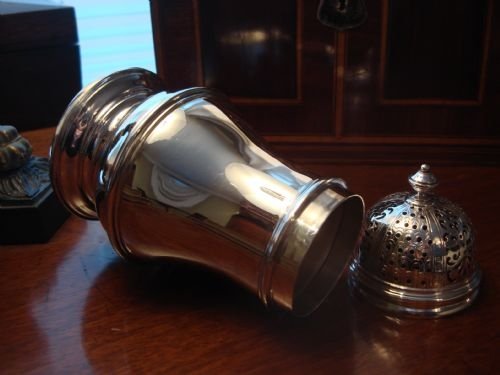 fig 3. London 1937 superb and unusually heavy, fine quality solid silver sugar caster, made by FT Ray and Company.
