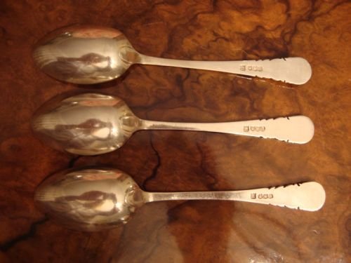 fig 1. Sheffield 1925/26 set of 3 solid silver spoons with The Wire Fox Terrier Association insignia.