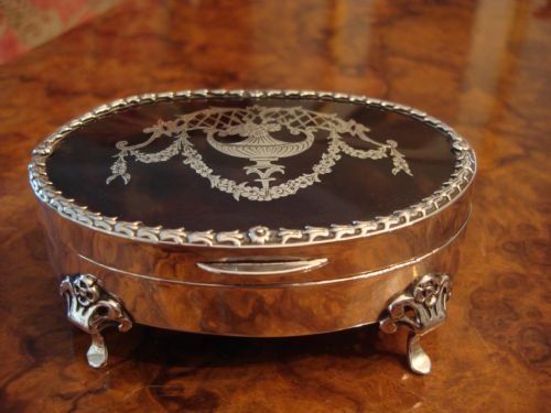 fig 1. Exceptional Birmingham 1908 silver and tortoiseshell jewellery box by famed maker Henry Matthews.