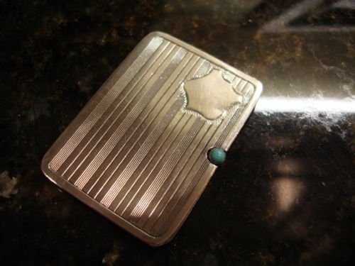 fig 1. Birmingham 1938 unusual solid silver double section sliding action stamp case by Ahronsberg Brothers.