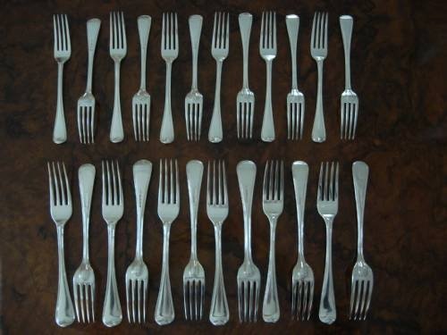 fig 2. 18th/19thC George III period superb  English hallmarked solid silver large 93 piece cutlery canteen for 12 people, including serving pieces, fitted within two wood cases.