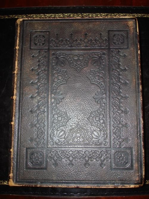 1863-English leather bound antique family bible.