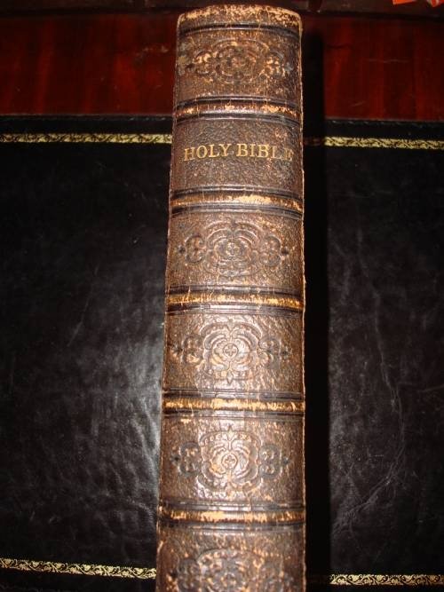 fig 1. 1863-English leather bound antique family bible.