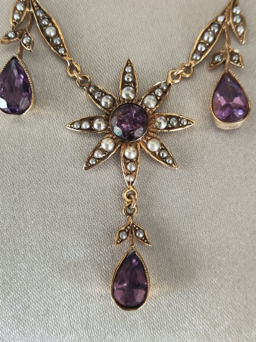 VICTORIAN 9CT GOLD AMETHYST AND PEARL NECKLACE - ADDITIONAL PHOTO 1