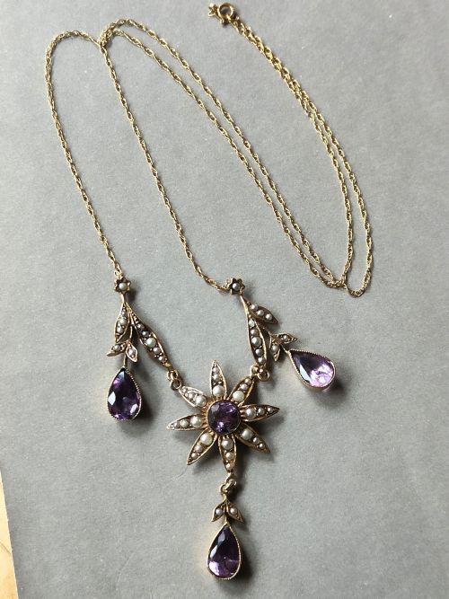 VICTORIAN 9CT GOLD AMETHYST AND PEARL NECKLACE - ADDITIONAL PHOTO 4