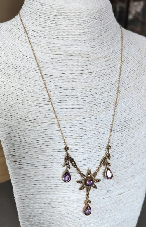 VICTORIAN 9CT GOLD AMETHYST AND PEARL NECKLACE - ADDITIONAL PHOTO 5